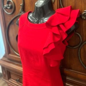 Calvin Klein Red Bodycon with Ruffle Sleeve